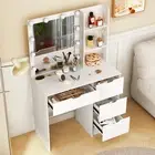 Modern Makeup Desk Vanity Table Set with LED Lighted Mirror Dressing Table White