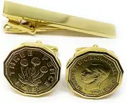 [OCC Old Coin Cufflinks] HT - Premium 1948 Threepence cufflinks for a 75th Birthday cufflinks Tie clip set, Medium, Gold Plated, Other Clasp Type