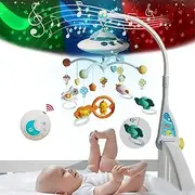 Baby Musical Crib Mobile,Crib Mobile Arm Holder with Night Lights and Relaxing Music Hanging Rotating Animals Rattles Toys Stars Projection Remote Control for Boy Girl Newborn