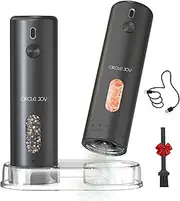 CIRCLE JOY Top Load Electric Salt and Pepper Grinder Set with 110ML Spice Container, 6 Levels Adjustable Coarseness Pepper Grinder with Storage Base, White Led Light, USB Rechargeable