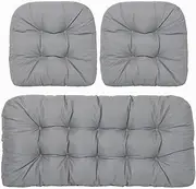 3 Piece Set of Wicker Furniture Cushions,Indoor/Outdoor Tufted Settee Cushion Set, 1 Loveseat Cushion & 2 U-Shape Cushion(Size:3 Piece Set,Color:Light Gray)