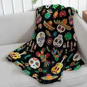 Sugar Skull Fiesta Super Plush Blanket - 50x60 Soft Throw Blanket - Perfect for Cuddle Season & Holiday Gifts! Inspired by Day of The Dead