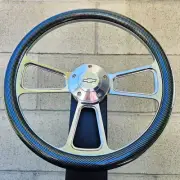 14" Billet Steering Wheel + Adapter Chevy 69-94 Carbon Fiber Wrap + Horn Button
