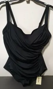 Aqua Regina Ladies XL Black One Piece Swimsuit Ruched Tummy Control Built-in Bra