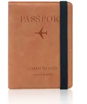 Passport Holder Cover Case PU Leather Travel Wallet RFID Blocking Card - Orange