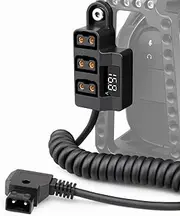 3-Port D-Tap Splitter Cable with LED Voltage Display for V-Mount Camera Battery - Power Hub Adapter with 1/4"-20 Mount & 15.7in Braided Cable