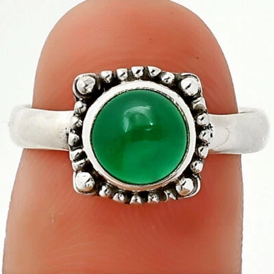 Natural Green Onyx 925 Sterling Silver Ring s.7 Jewelry R-1725