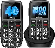 artfone C1+ 4G Senior Mobile Phone Without Contract, 1.8 Inch Colour Display, Large Button Mobile Phone, Senior Mobile Phone with Charging Station, SOS Emergency Call Button, Torch, Stereo Speaker,