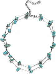 [Cykdohy] Irregular Turquoise Layered Barefoot Sandals Anklet for Women Vintage Boho Handmade Natural Stone Beads Adjustable Double Layer Foot Chain Ankle Bracelet Simple Bohemian Summer Beach Jewelry Gifts,