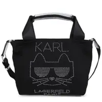 在飛比找ETMall東森購物網優惠-KARL LAGERFELD 水鑽貓帆布小托特兩用包