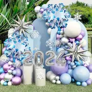 142Pcs New Year 2024 Ice And Snow Balloon Arch Garland Set Winter Frozen Purple Latex Balloon Birthday Party Balloon Decoration