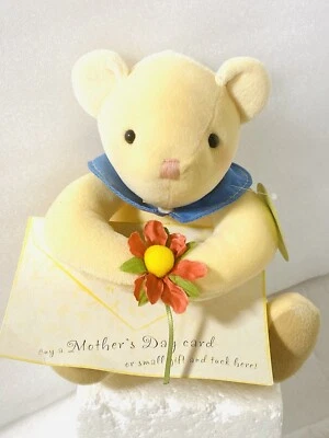 Hallmark Pitter Patter Teddy Bear Plush Yellow Holding Flower NWT 7”