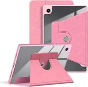 Rotating Case for Samsung Galaxy Tab A8 10.5 Inch SM-X200/X205 Tablet, Transparent Protective Case, 360° Rotatable Stands, Multi-Angle with Auto Sleep/Wake, Pink