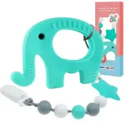 Baby Teether Teething Toys BPA Free Silicone Elephant Teether Dummy Clip Gift ZT