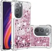 [WVYMX] Compatible with Motorola Moto Edge 30 Pro Case for Women Girls Glitter Protector Bling Sparkle Liquid Quicksand Full Body Protective Phone Case Cover Rose Gold