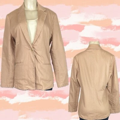 Iman M Camel One Button Front Collar Lapel Pockets Long Sleeve Blazer Jacket