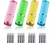4 Pcs Led Torch Light, Mini Flashlight With Fluorescent Handle For Child Or Adult Cycling Camping Reading Walking Hiking Work Includes 12 Batteries