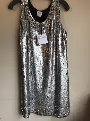 RED VALENTINO Sz 8 Abiti Donna' Silver Sequined Party Cocktail Sleeveless Dress