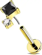 [OUFER] 16G Gold Helix Earring Threadless Cartilage Ear Piercing 316L Surgical Steel Tragus Ring Square Clear Black CZ Labret Piercing for Women 6/8 mm Lip Stud