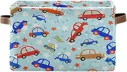 Cute Cartoon Cars Blue Open Storage Bins with Handle, Collapsible Office Storage Bins