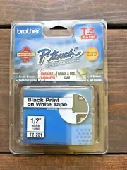 NEW! Brother P-Touch TZ-Tape Black Print on White Tape 1/2" width-1 Cartridge