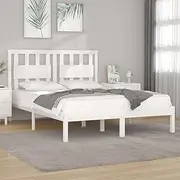 White Solid Wood Bed Frame King Size 183x203 cm - Headboard, Platform, Mattress, Wooden Frame, Slats, Bedframe, Furniture, Base, Wood, Beds