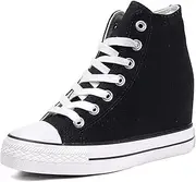 Catata Women Casual Canvas Lace Up High Top Hidden Heel Wedge Shoes Platform Sneakers