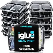 [10 Pack] 3 Compartment BPA Free Reusable Meal Prep Containers - Plastic Food Storage Trays with Airtight Lids - Microwavable, Freezer and Dishwasher Safe - Stackable Bento Lunch Boxes (32 oz)