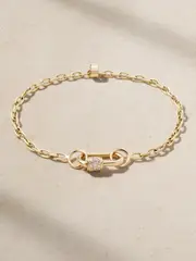 [Marla Aaron] Marla Aaron - Stoned Babylock + Pulley Chain 14-karat Gold Diamond Bracelet - One size One size Gold