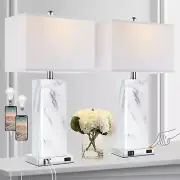 Touch Control Table Lamps Set of 2, Modern Ceramic Bedside Lamp with 2 USB Ports