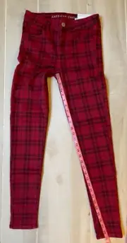 American Eagle red black check high rise jegging pants size 4R women's NWT 29"