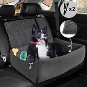 Dog Car Seat Bed for Medium Large Dogs, Upgraded 2 Dog Car Belts Travel Car Back Seat for Dogs Car Bed with Thick Fluff Pad Removable Washable Dogs Puppies Car Seat Bed for Car SUV Truck Pick-up Gray