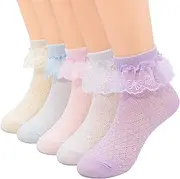 [Looching] Baby Toddler Girls Lace Sock Cotton Princess Socks 4 Pairs For 0-12 Toddler Baby Girls