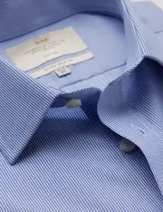 Hawes & Curtis Non-Iron Blue & White Stripe Extra Slim Shirt | Double Cuff Size: 14.5" collar, 33" sleeve