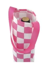 Wine Bag/Carrier Pink & White Checkered Cloth - Set Of 3