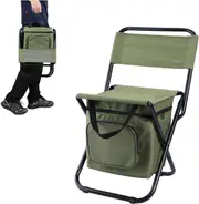 Portable Foldable Camping Chair with Cooler Bag, Lightweight Backrest Stool Compact Folding Chair Seat, Outdoor Backrest Stool with Folding Backpack for Camping Hunting Fishing Hiking