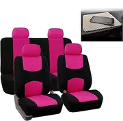 FH Group Bright Flat Cloth Full Set Car Seat Covers, Pink/Black- Fit Most Car, Truck, Suv, or Van