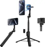 KIWIFOTOS Magnetic Tripod for iPhone MagSafe Selfie Stick with Wireless Remote for iPhone 16 15 14 Android Travel Vlogging Video Recording Tripod Stand for DJI OSMO Pocket Gopro