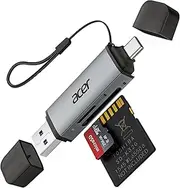 Acer SD Card Reader, USB 3.0 & Type-C Micro SD Card Adapter Dual Slot OTG Memory Card Reader for MicroSD SDHC SDXC, Compatible with Laptop, PC, iPhone 16/15, MacBook Pro/Air, iPad Pro, Android
