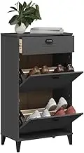 Shoe Cabinet VIKEN Anthracite Grey Engineered Wood, Slim Shoe Storage Cabinet with 2 Flip-Drawers, Space-Saving Entryway Shoe Organizer, 60 x 35 x 107 cm