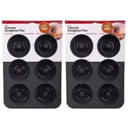 2x Daily Bake Non Stick Silicone 6 Cup Doughnut Pan Baking Mould w/Steel Frame