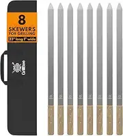 GrillBee - Kabob Skewers - 23 inch, 1 Inch Wide Stainless Steel Barbecue Skewers, Reusable Metal Skewers for Grilling BBQ - Brazilian, Persian, Middle Eastern, Koubideh, Turkish - Set of 6pc with Bag