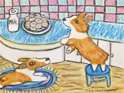 Corgi stealing Cookies Dog 13x19 Art PRINT Signed by Artist KSams Welsh Pembroke