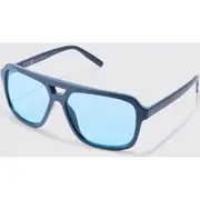 Mens Wrap Aviator Sunglasses In Blue