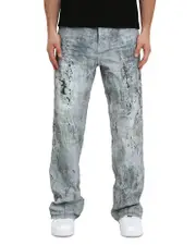 Purple Brand Worn Embroidered Camo Baggy Fit Jeans in Light Indigo