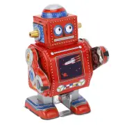 (Red)Wind Up Robot Toy Hand Made Decorative Vintage Clockwork Robot Toy CR