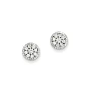 14k White Gold Real Diamond Circle Post Earrings