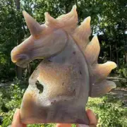 305g natural agate hand carved unicorn skull quartz crystal healing