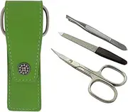 (Green) - 3-Piece Manicure Set with Nail Scissors, File and Tweezers in Green Genuine Leather Pouch - Tenartis 314 Made in Italy