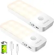 <2 Pack>Motion Sensor Light Indoor,Mini Rechargeable Night Light,Dusk to Down Sensor Cupboard Lights with Removable Magnetic Strip Closet Lights for Wardrobe,Bedroom,Stairs,Hallway [Energy Save]